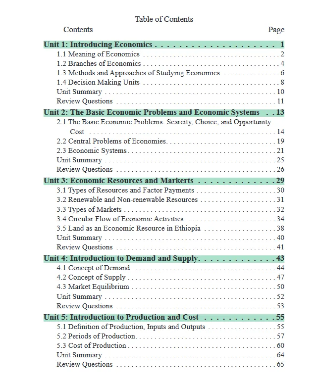 Download Ethiopian new Curriculum grade 9 economics Student Textbook PDF